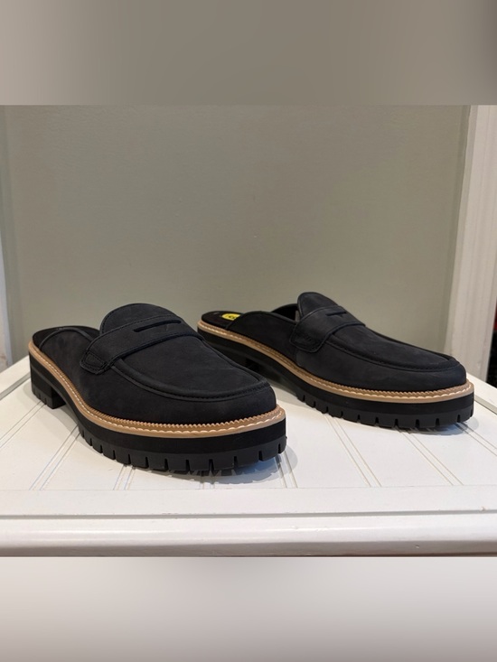 Toms Shoes - TOMS Black Leather Chunky Lug Sole Loafer Mules Size 9